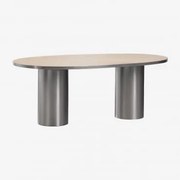 Ovalen Eettafel 220x110 Cm Van Natuursteen En Roestvrij Staal Fertrix Travertijn - Sklum