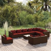 vidaXL 11-delige Loungeset met kussens poly rattan bruin