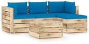 vidaXL 5-delige Loungeset met kussens groen geïmpregneerd hout