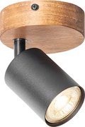 Industriële spot zwart met hout kantelbaar - Jeana