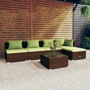 vidaXL 6-delige Loungeset met kussens poly rattan bruin