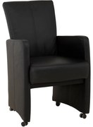 Goossens Excellent Eetkamerstoel Riva zwart leer met armleuning en met wielen, stijlvol landelijk