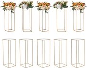 VEVOR Set van 10 vierkante bloemenkrukken 28 x 28 x 80 cm Bloemenstandaard IJzeren bijzettafel Moderne bloemenzuil Goudkleurige galvanische plantenkruk Plantenstandaard Metalen standaard voor decoratie van bars, hotels en cafés