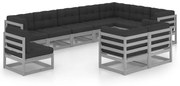 vidaXL 10-delige Loungeset met kussens massief grenenhout grijs