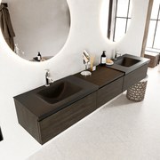 Mondiaz Bukla 220cm badmeubel met module 60 Dark Brown met 3 lades wastafel Cloud dubbel 2 kraangaten Urban