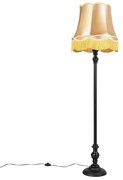 Vloerlamp zwart met Granny kap goud - Classico