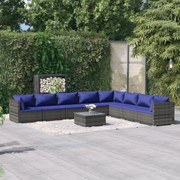 vidaXL 9-delige Loungeset met kussens poly rattan grijs