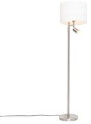 Vloerlamp staal met kap wit en leeslamp - Jelena Modern E27 rond Binnenverlichting Lamp