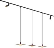 Modern railsysteem zwart met 2 spots en 3 hanglampen paars 1-fase - Slimline Uzzy Panzi