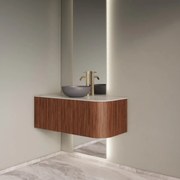 Gliss Design Alluro badmeubel ribbelfront met ronding rechts 100cm walnut en wit marmer toppaneel