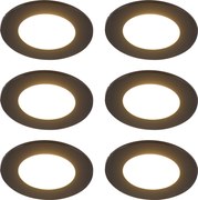 Set van 6 moderne inbouwspots zwart incl. LED 3-staps dimbaar IP65 - Blanca