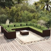 vidaXL 12-delige Loungeset met kussens poly rattan bruin