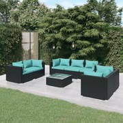 vidaXL 8-delige Loungeset met kussens poly rattan zwart