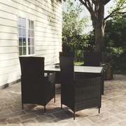 vidaXL 5-delige Tuinset met kussens poly rattan zwart