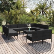 vidaXL 12-delige Loungeset met kussens poly rattan zwart