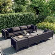 vidaXL 9-delige Loungeset met kussens poly rattan donkergrijs