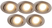 Set van 5 moderne inbouwspots staal incl. LED 3-staps dimbaar - Mio