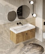Muebles Calas badmeubel ribbelfront 100cm warm eiken met solid surface wastafel zonder kraangat