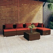 vidaXL 6-delige Loungeset met kussens poly rattan bruin