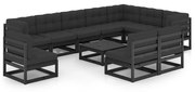 vidaXL 11-delige Loungeset met kussens massief grenenhout zwart