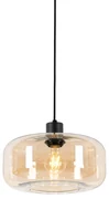 Smart hanglamp zwart met amber glas incl. Wifi A60 - Bizle Art Deco E27 rond Binnenverlichting Lamp