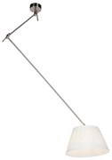 Stoffen Hanglamp staal met plisse kap crème 35 cm - Blitz Klassiek / Antiek E27 cilinder / rond rond Binnenverlichting Lamp