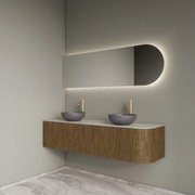 Gliss Design Alluro badmeubel ribbelfront met ronding rechts 160cm castle brown en wit marmer toppaneel