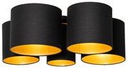 Plafondlamp zwart met gouden binnenkant 5-lichts - Multidrum