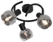 Art Deco plafondlamp zwart met smoke glas 3-lichts rond - Vidro