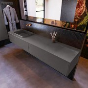 Mondiaz Erin 200cm badmeubel Dark Grey met 2 lades en donkergrijze wastafel links zonder kraangaten