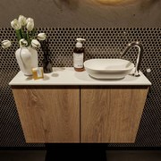 Mondiaz Fowy toiletmeubel 80cm washed oak met witte waskom rechts en kraangat