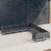 vidaXL 10-delige Loungeset met kussens grenenhout grijs