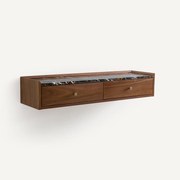 Wandconsole met walnootfineer en amber marmer, Noham