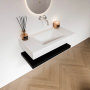 Zaro Alan badmeubel 90cm met planchet urban en vrijhangende wastafel cloud midden zonder kraangat talc