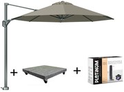 Voyager T1 zweefparasol 300 cm rond taupe met 75KG voet en hoes