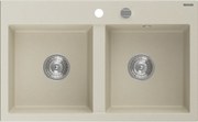 Mexen Hektor granieten gootsteen 2-kamerig 800 x 480 mm, beige, chrom sifon - 6521802000-69