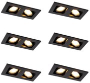 Set van 6 Inbouwspot zwart rechthoekig 2-lichts - Qure