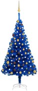 vidaXL Kunstkerstboom met LED's en kerstballen 150 cm PVC blauw