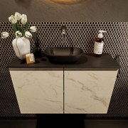 Mondiaz Fowy toiletmeubel 80cm Carrara met zwarte waskom midden zonder kraangat