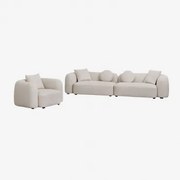 Woonkamer Set Met 2-delige Modulaire Bank En Fauteuil In Coco Chenille Dikke Chenille Wit - Sklum