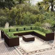 vidaXL 11-delige Loungeset met kussens poly rattan bruin