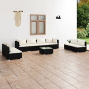 vidaXL 9-delige Loungeset met kussens poly rattan zwart