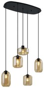 Moderne hanglamp zwart met amber glas 5-lichts - Sheena