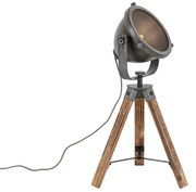 Industriële tafellamp tripod staal met hout kantelbaar - Emado
