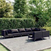 vidaXL 8-delige Loungeset met kussens poly rattan donkergrijs