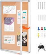 VEVOR 36"x24" gesloten kurkbord met aluminium frame - afsluitbaar prikbord met acryl deur en 2 sleutels - weerbestendige wanddisplay voor school, thuis, kantoor