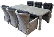 Marina lounge Bergamo dining tuinset 240x100xH75 cm  7-delig verstelbaar wit