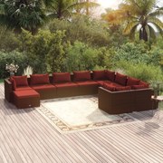 vidaXL 10-delige Loungeset met kussens poly rattan bruin