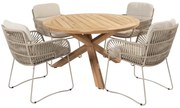 Murcia Prado dining tuinset 130 cm rond 5 delig latte teak 4 Seasons Outdoor