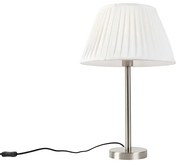 Stoffen Klassiek tafellamp staal met plissé kap wit 35 cm - Simplo Design, Klassiek / Antiek E27 rond Binnenverlichting Lamp